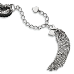 Sterling Silver Ruthenium-Plated 8-Strand Tassel Necklace with Extender