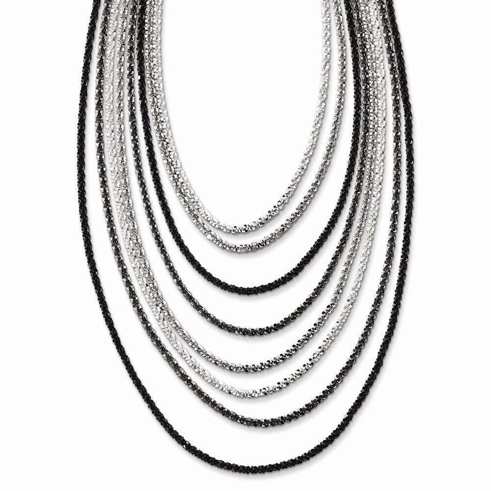 Sterling Silver Ruthenium-plated 8 Strand With Tassel Necklace With 2in ext