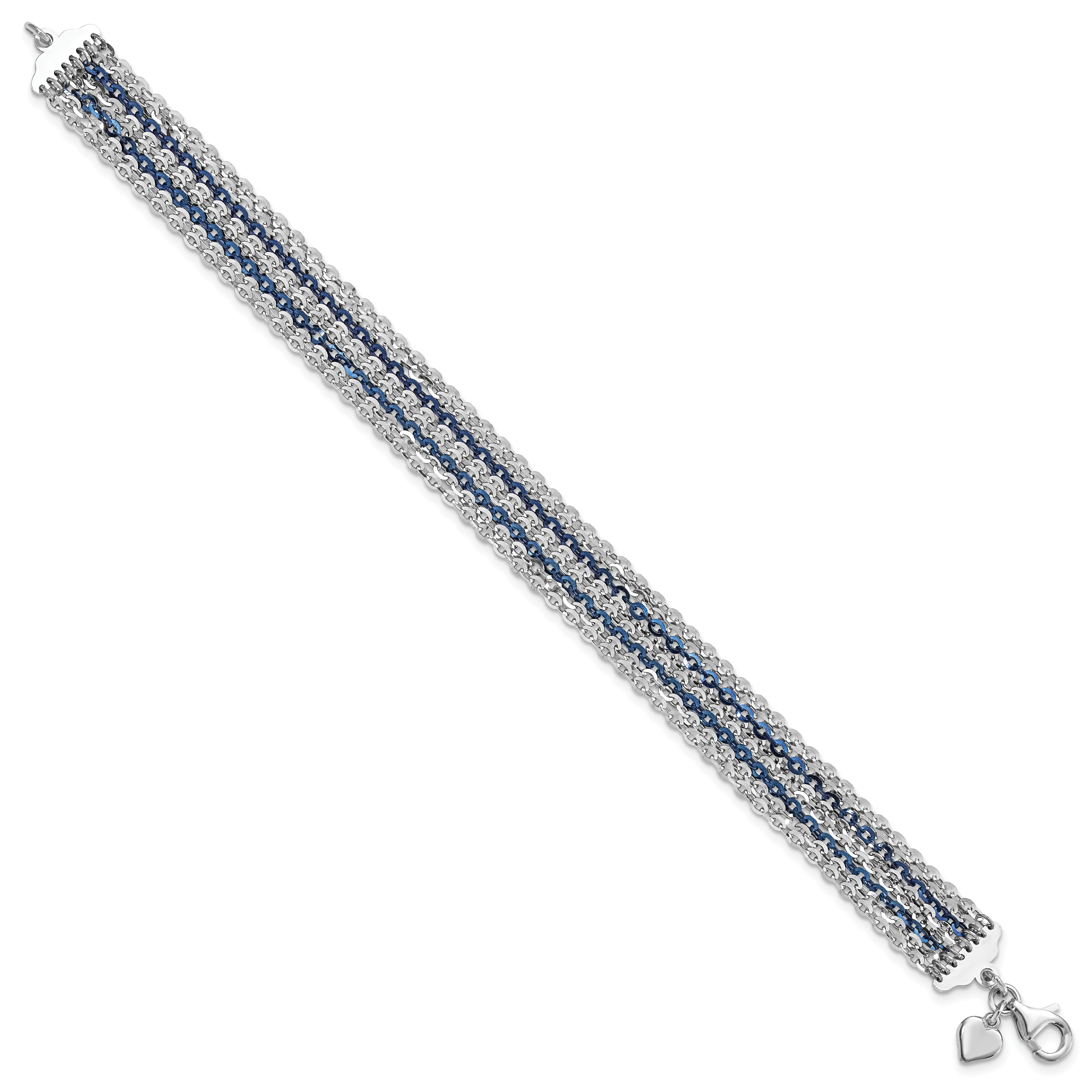 Sterling Silver Rhodium & Blue-Plated Multi-Strand Chain Bracelet Secondary image