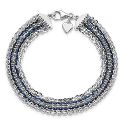 Sterling Silver Rhodium & Blue-Plated Multi-Strand Chain Bracelet