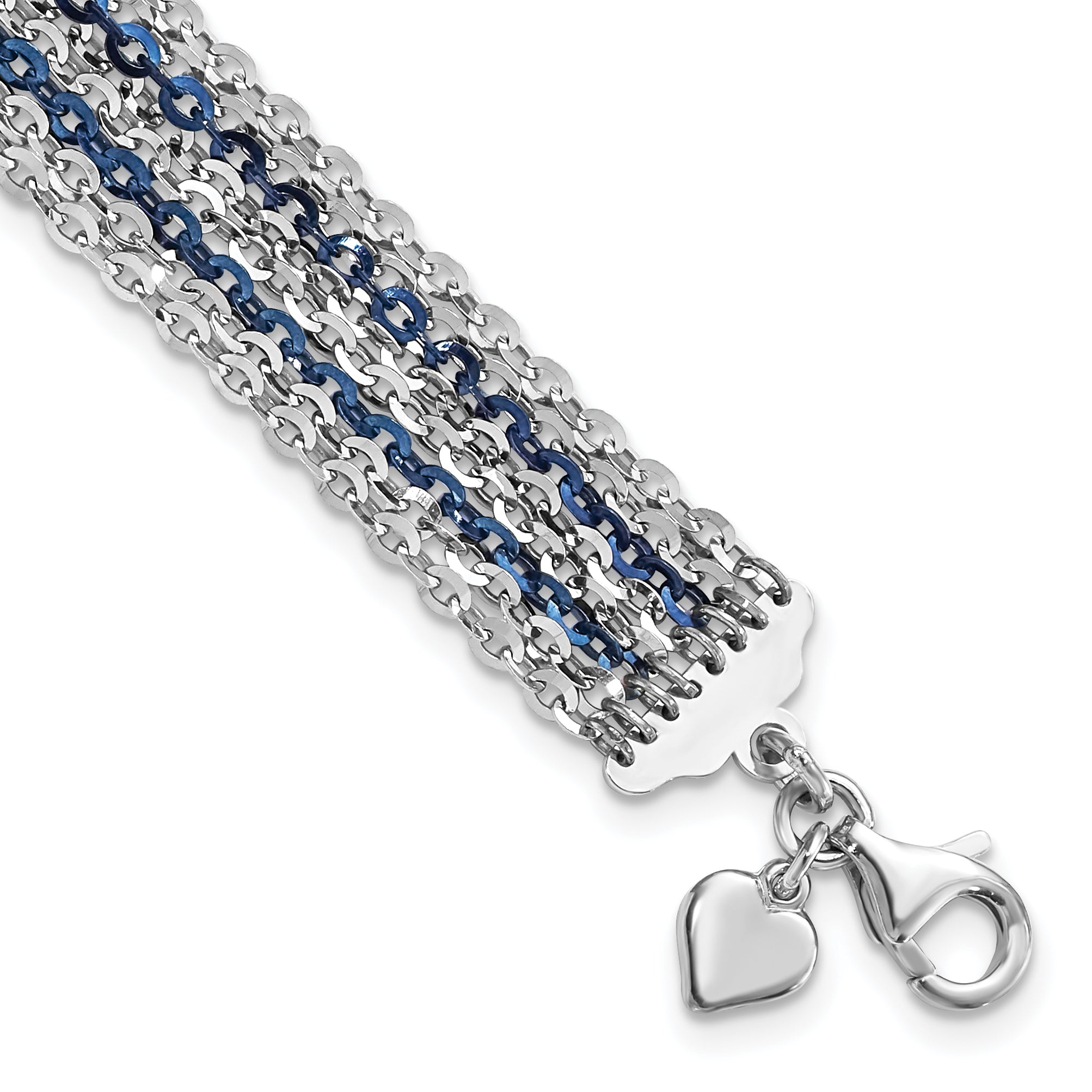 Sterling Silver Rhodium & Blue-Plated Multi-Strand Chain Bracelet