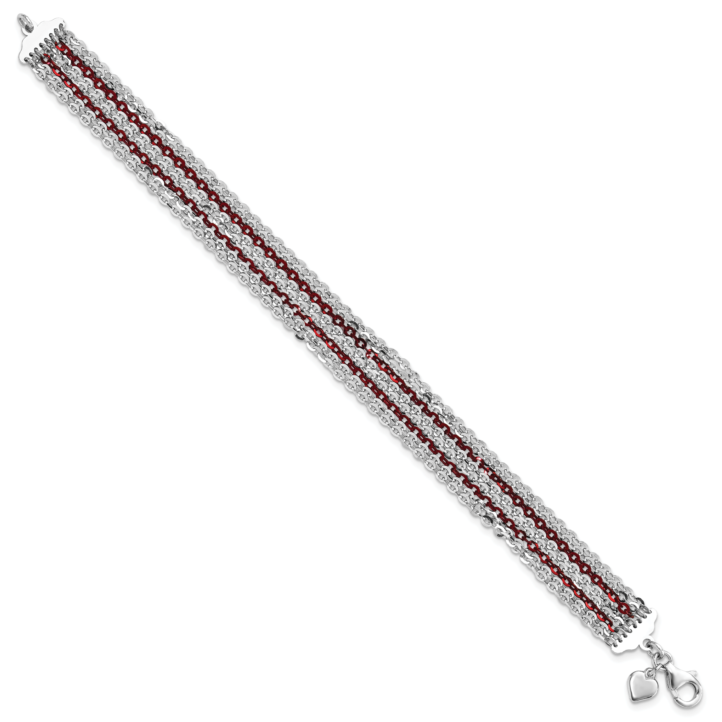 Sterling Silver Rhodium & Red-Plated Multi-Strand Chain Bracelet Secondary image
