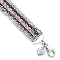 Sterling Silver Rhodium & Red-Plated Multi-Strand Chain Bracelet