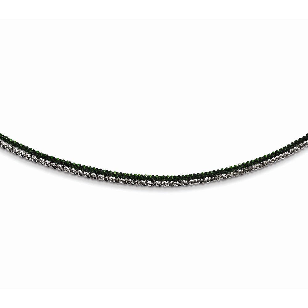 Sterling Silver 2 Strand Adjustable Necklace with Rhodium & Green Plating