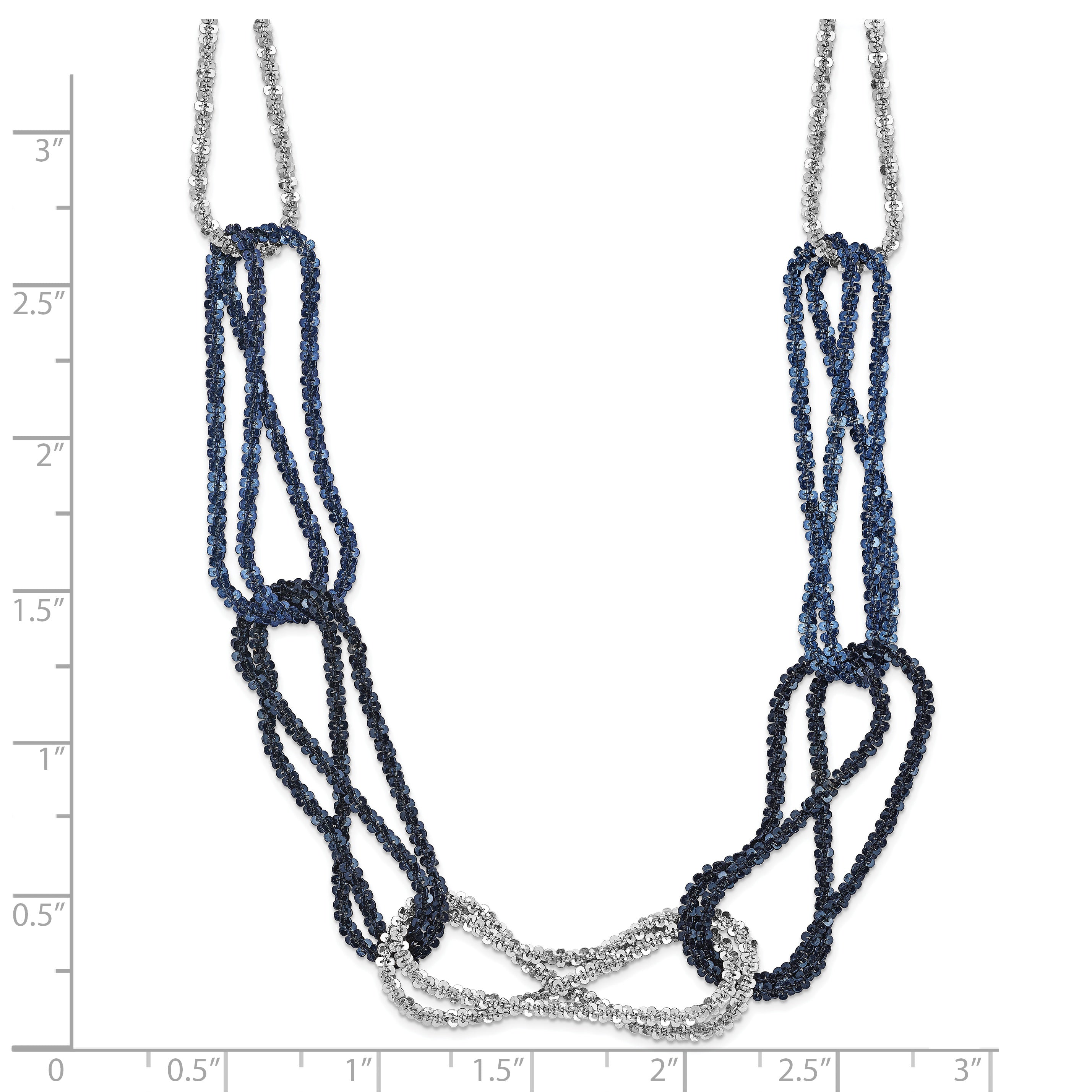 Sterling Silver 925 Necklace with Blue-Plated Rhodium Chain Elegant Design - 18