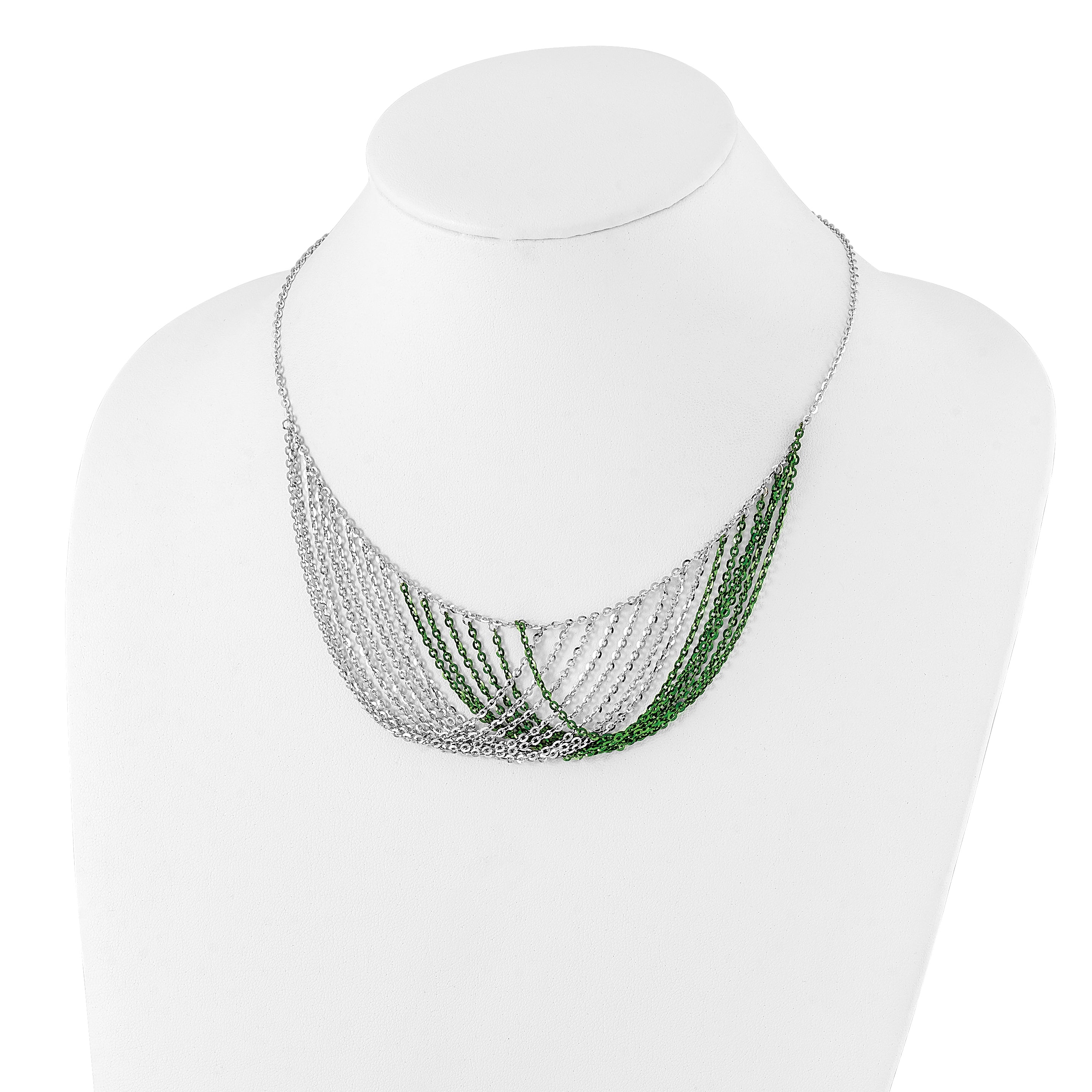 Sterling Silver Rhodium & Green-Plated Multi-Strand Necklace with Extender - 20