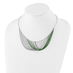 Sterling Silver Rhodium & Green-Plated Multi-Strand Necklace with Extender - 20