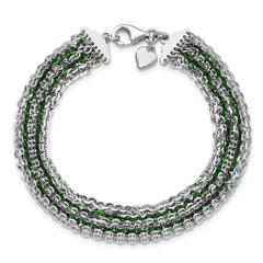 Sterling Silver Rhodium & Green-Plated Multi-Strand Chain Bracelet