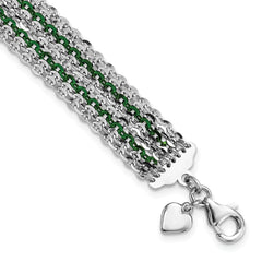 Sterling Silver Rhodium & Green-Plated Multi-Strand Chain Bracelet