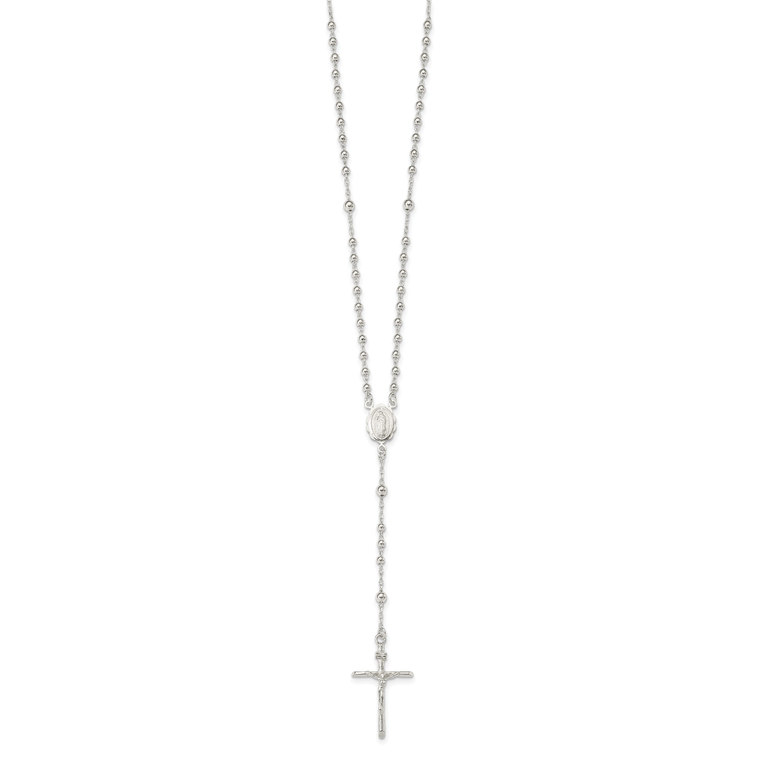 Sophia Jewelers Sterling Silver Rosary Necklace with Polished Anti-Tarnish Finish