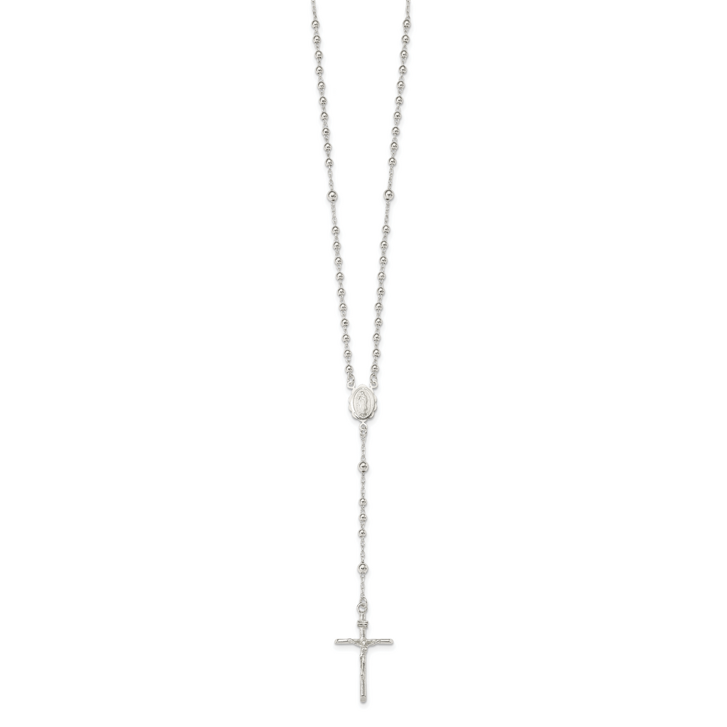 Sophia Jewelers Sterling Silver Rosary Necklace with Polished Anti-Tarnish Finish