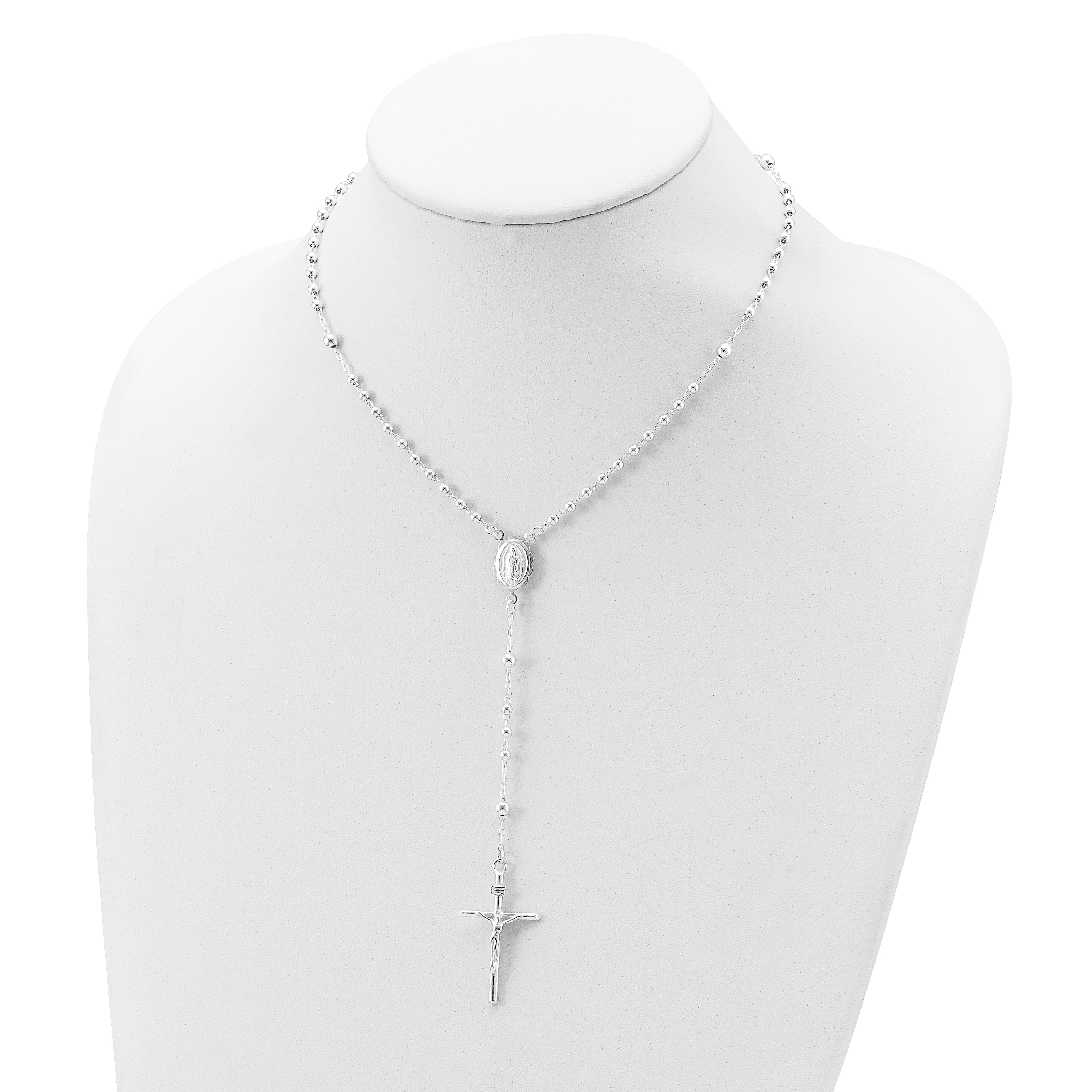 Sophia Jewelers Sterling Silver Rosary Necklace with Polished Anti-Tarnish Finish