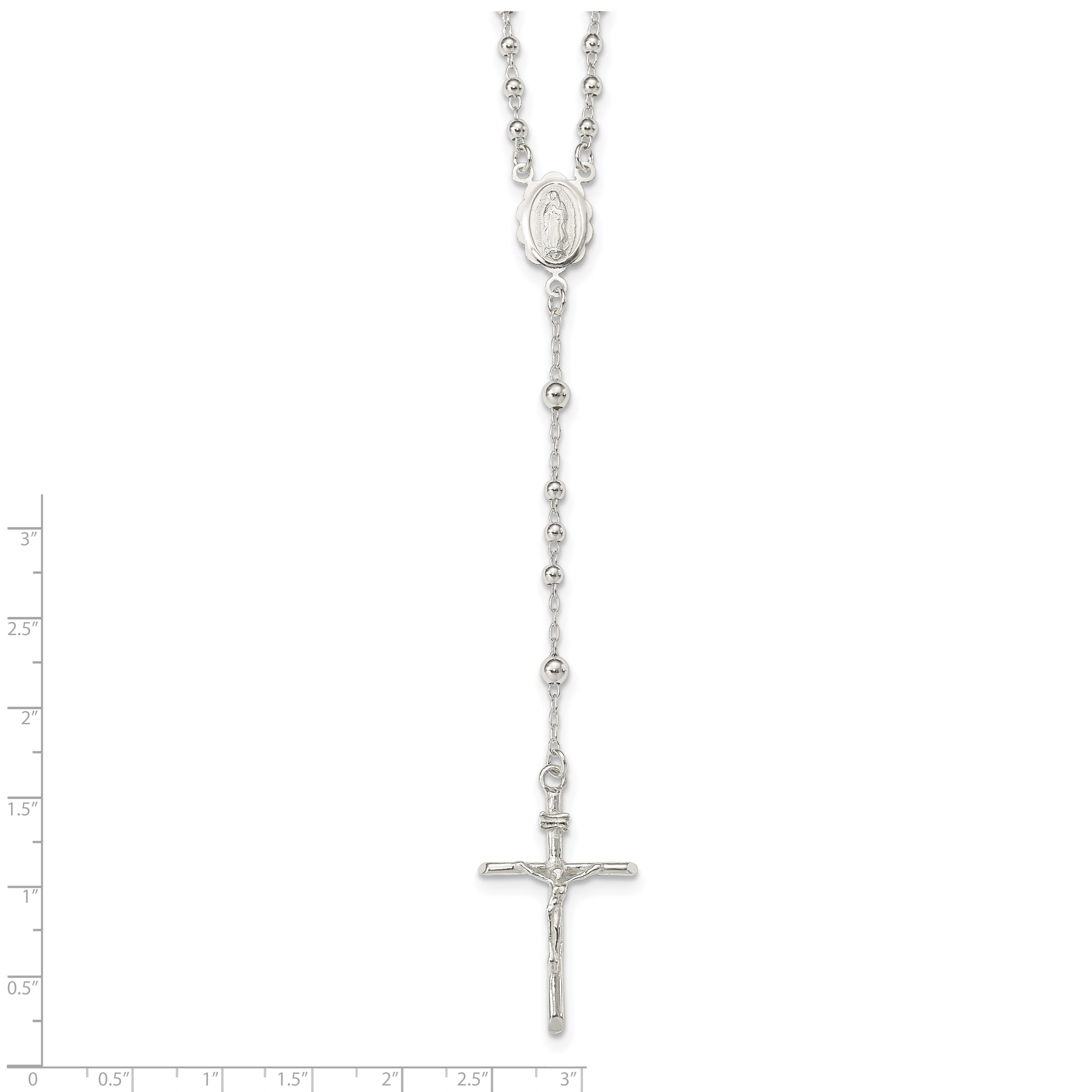 Sophia Jewelers Sterling Silver Rosary Necklace with Polished Anti-Tarnish Finish