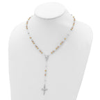 Sterling Silver 925 Polished Rosary Necklace with Tri-Color Beads