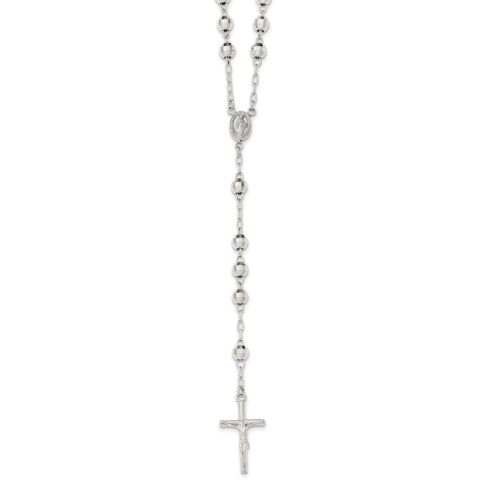 Sterling Silver 925 Rosary Necklace with Polished Solid Finish