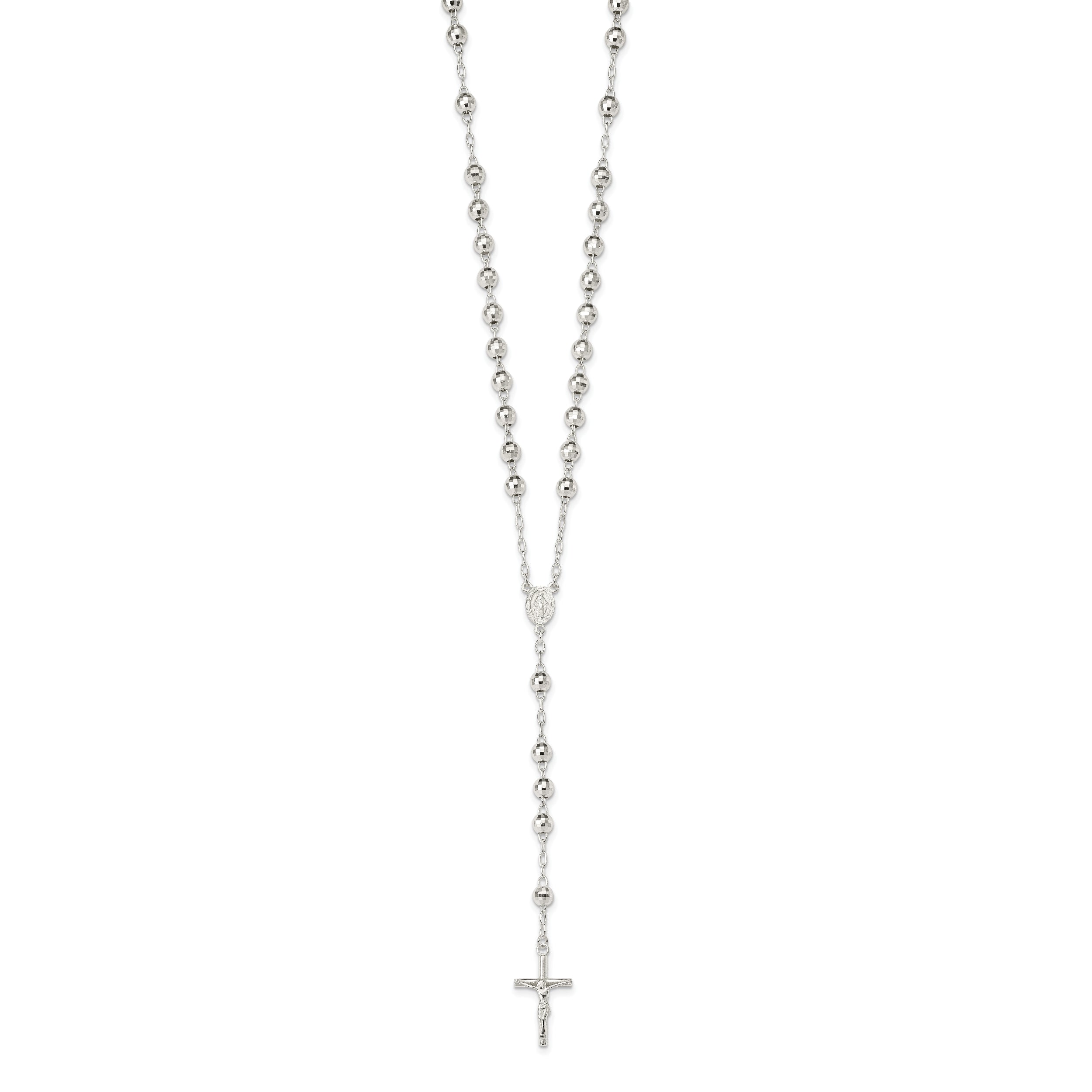 Sophia Jewelers 925 Sterling Silver Rosary Necklace with Polished Finish Elegant Faithful Design - 26