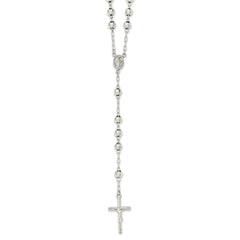 Sterling Silver 925 Rosary Necklace with Polished Solid Finish