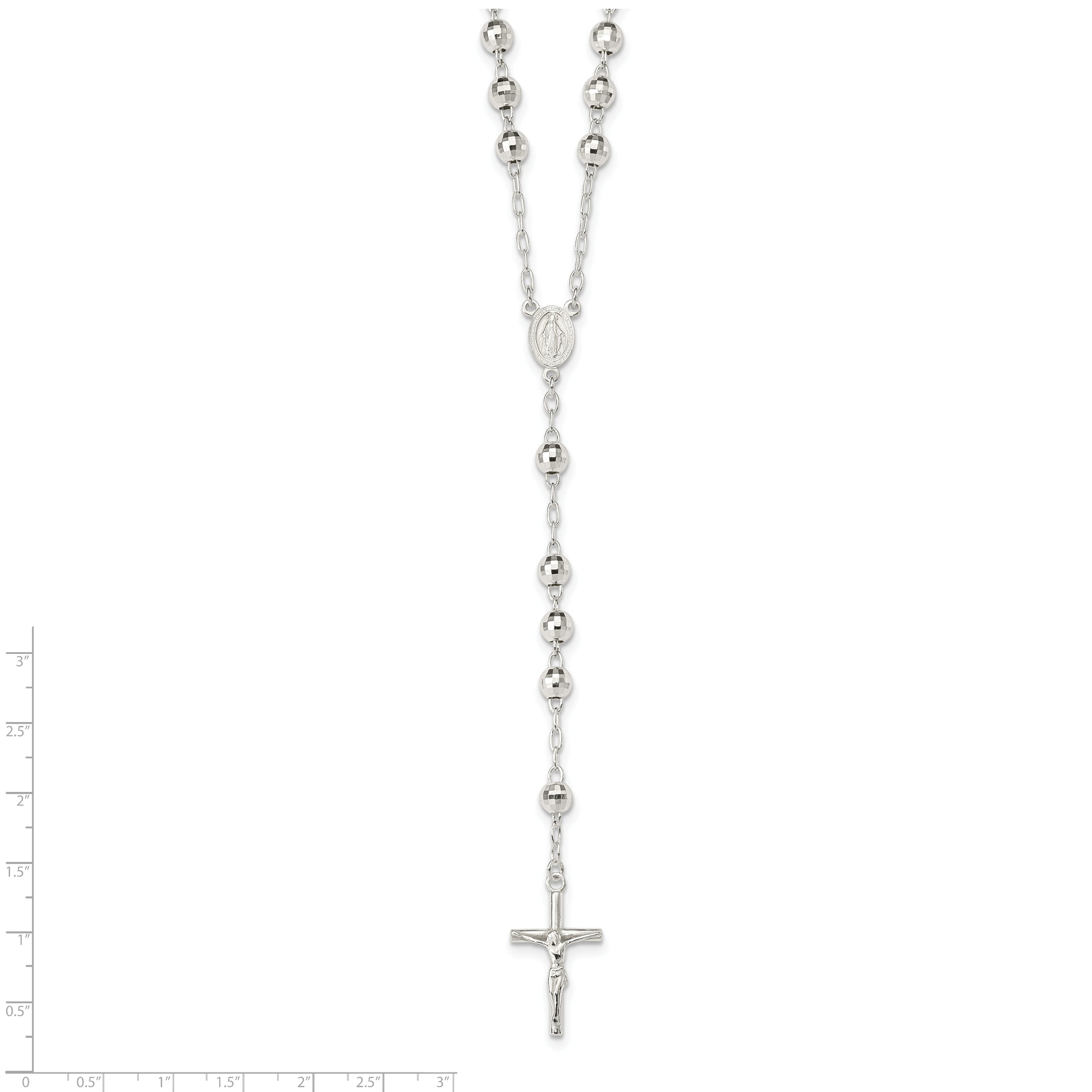Sophia Jewelers 925 Sterling Silver Rosary Necklace with Polished Finish Elegant Faithful Design - 26