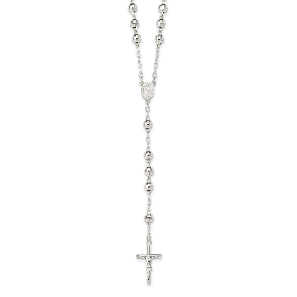 Sterling Silver Polished Rosary Necklace