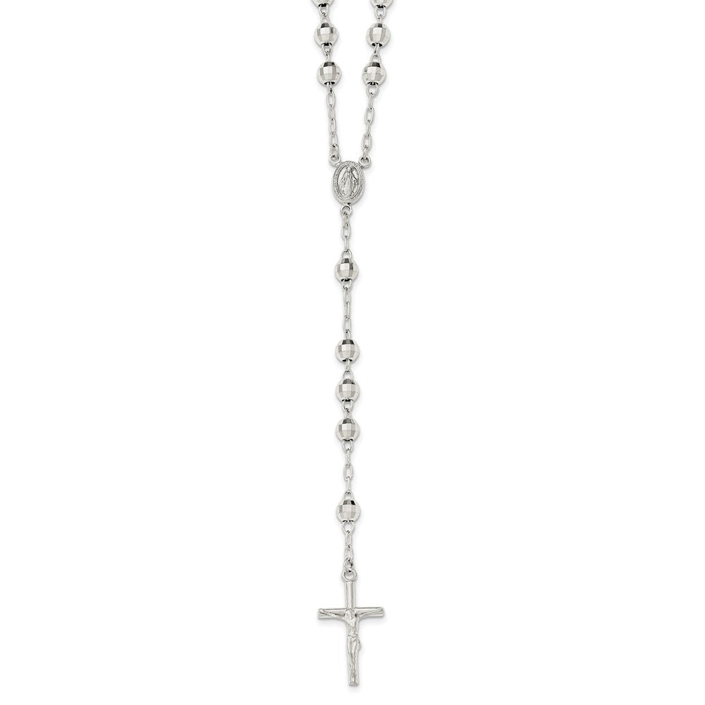 Sterling Silver 925 Rosary Necklace with Polished Solid Finish