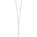 Sterling Silver Rose Quartz Rosary Necklace with Polished Finish Timeless Elegance for Women
