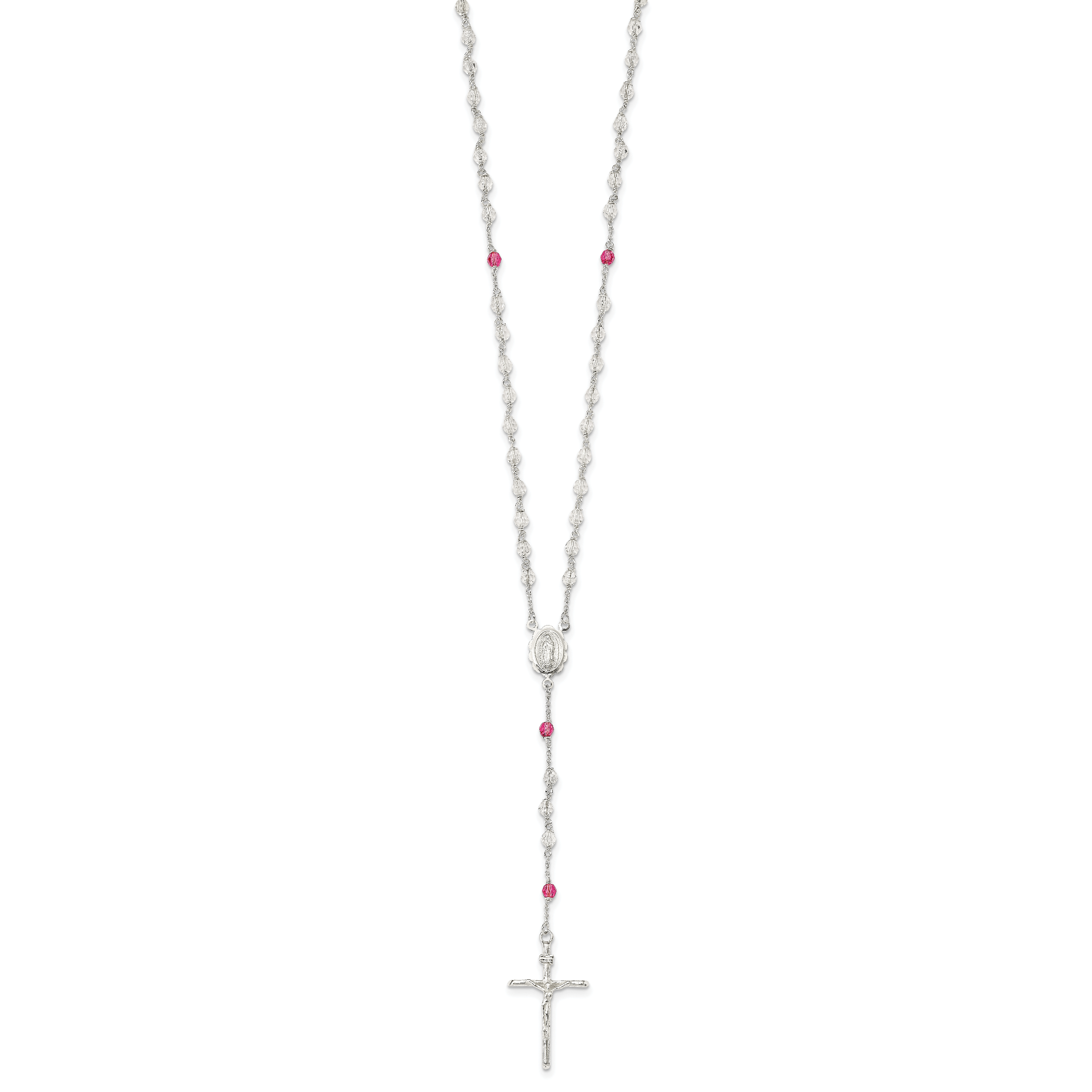 Sterling Silver Rose Quartz Rosary Necklace with Polished Finish Timeless Elegance for Women