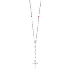 Sterling Silver Rose Quartz Rosary Necklace with Polished Finish Timeless Elegance for Women - 21.5
