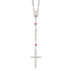 Sterling Silver Polished Crystal Rose Quartz Rosary Necklace