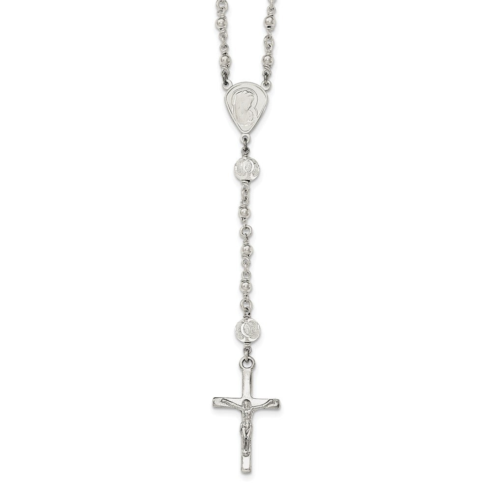 Sterling Silver Polished Diamond-cut Rosary Necklace