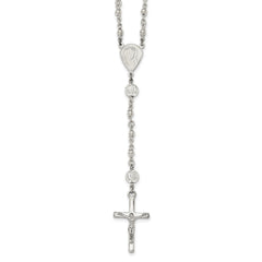 Sterling Silver Polished Diamond-cut Rosary Necklace