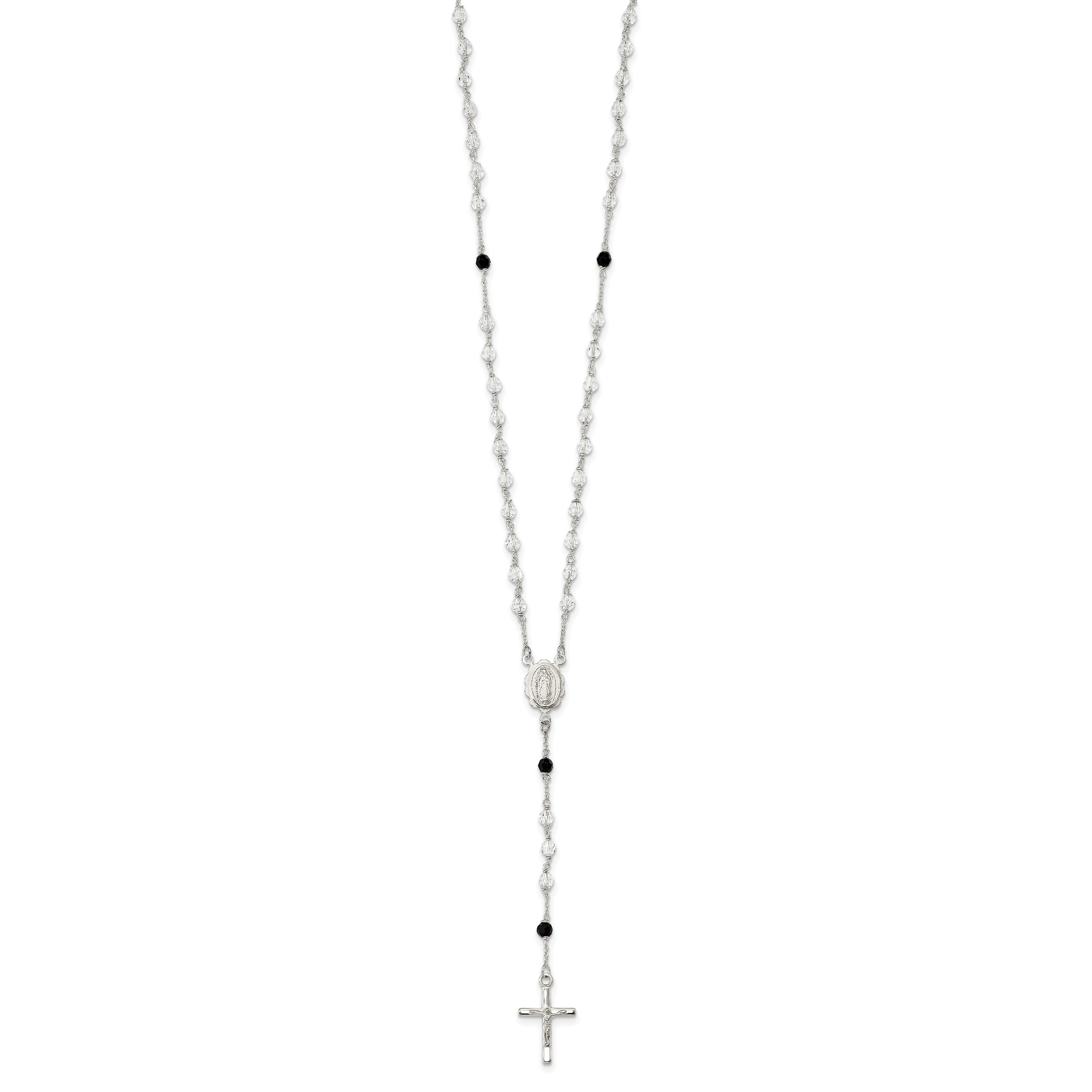Sophia Jewelers Sterling Silver Rosary Necklace with Black Crystals Elegant & Timeless