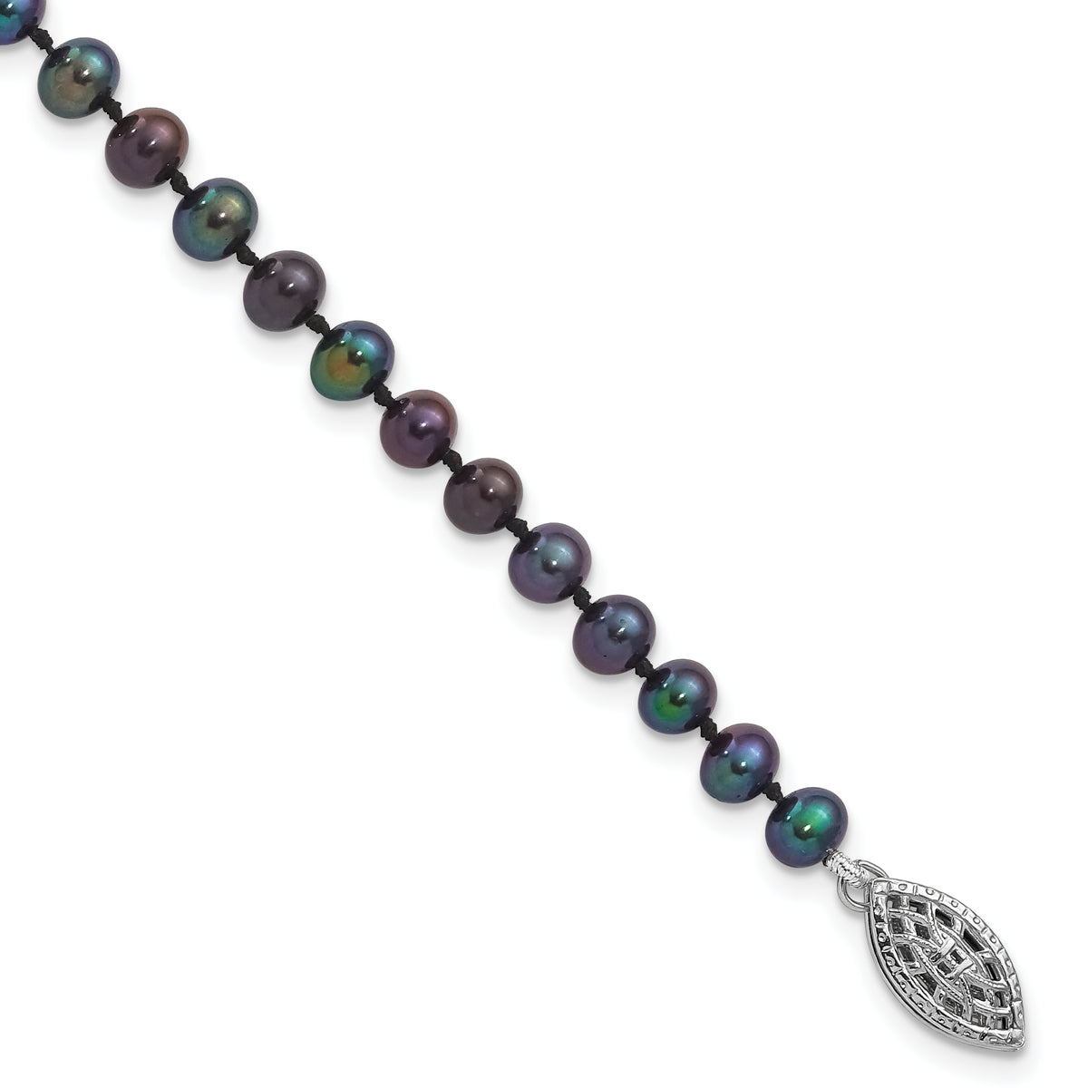 Sterling Silver Rhod-plated 4-5mm Black FWC Pearl Bracelet