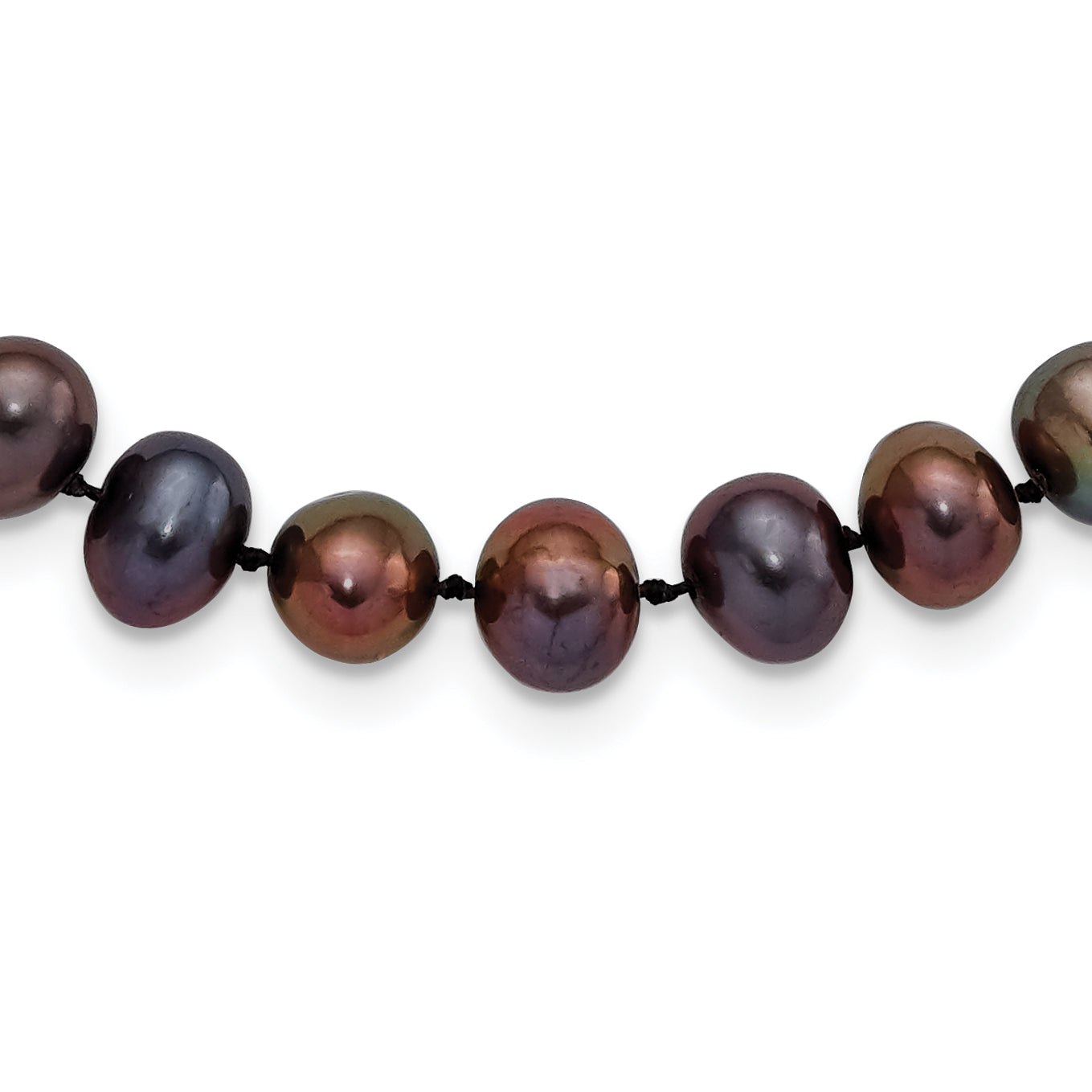Sterling Silver Rhod-plated 7-8mm Black FW Cultured Pearl Necklace Main image