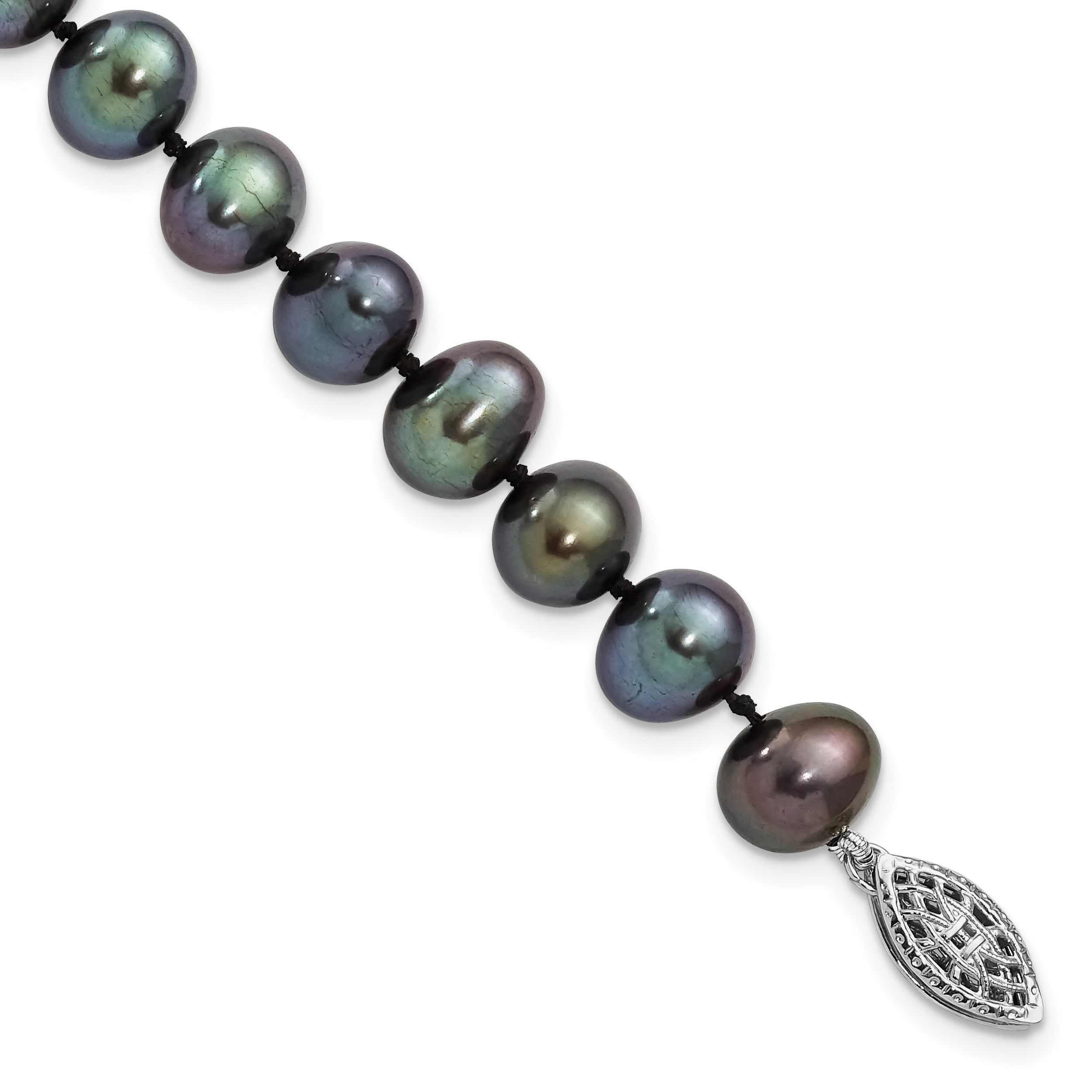 Sterling Silver Rhod-plated 7-8mm Black FW Cultured Pearl Bracelet Main image