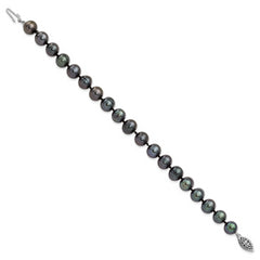 Sterling Silver Rhod-plated 8-9mm Black FWC Pearl Bracelet