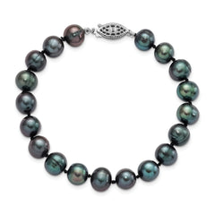 Sterling Silver Rhod-plated 8-9mm Black FWC Pearl Bracelet