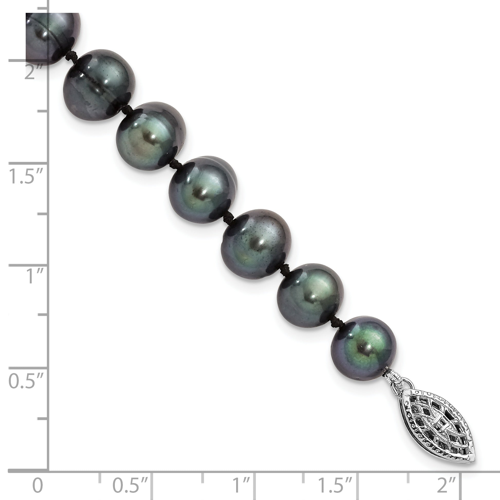 Sterling Silver Rhod-plated 8-9mm Black FWC Pearl Bracelet