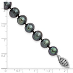 Sterling Silver Rhod-plated 8-9mm Black FWC Pearl Bracelet