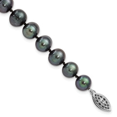 Sterling Silver Rhod-plated 8-9mm Black FWC Pearl Bracelet