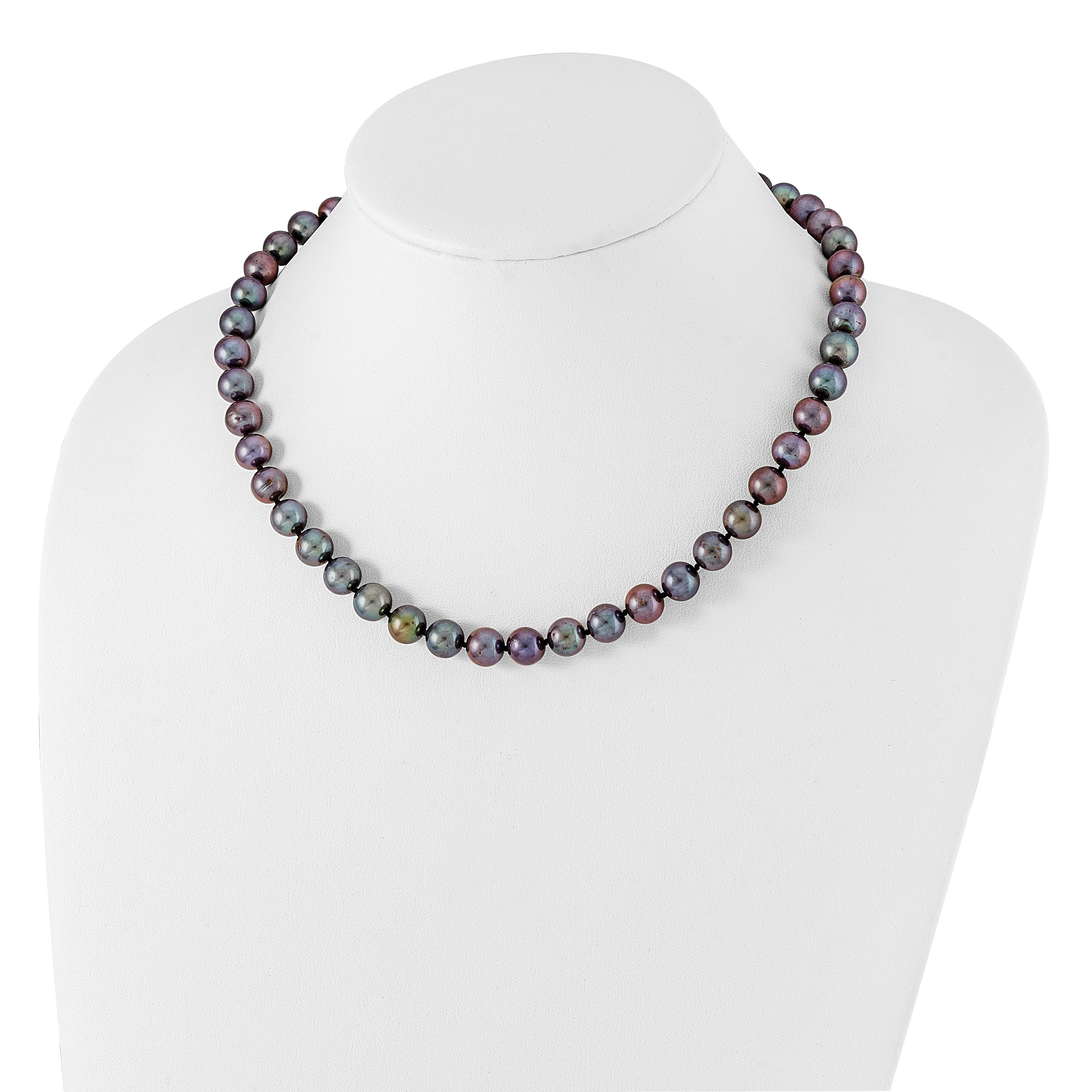 Sterling Silver Pearl Necklace with Polished Black FWC Pearls