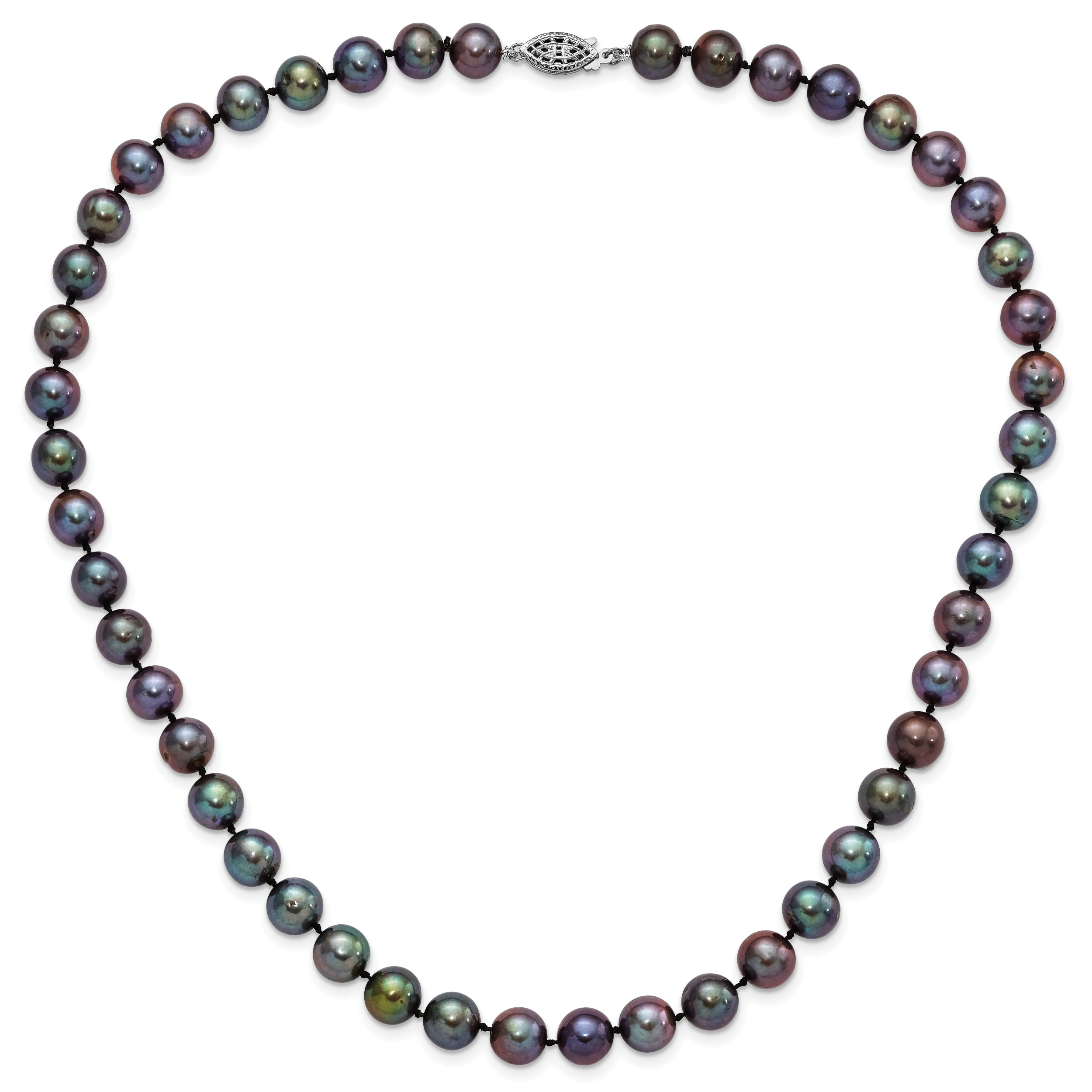 Sterling Silver Pearl Necklace with Polished Black FWC Pearls