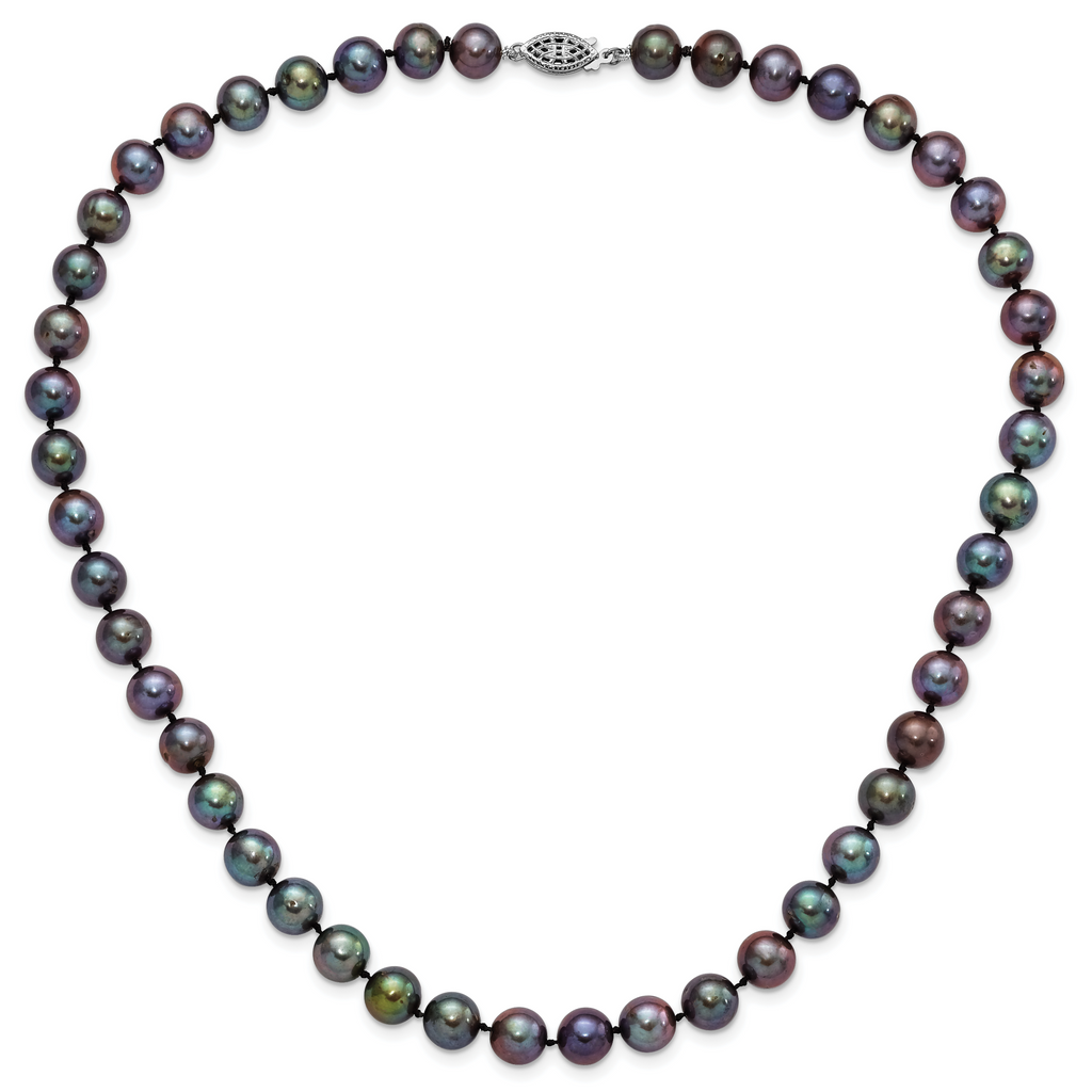 Sterling Silver Pearl Necklace with Polished Black FWC Pearls