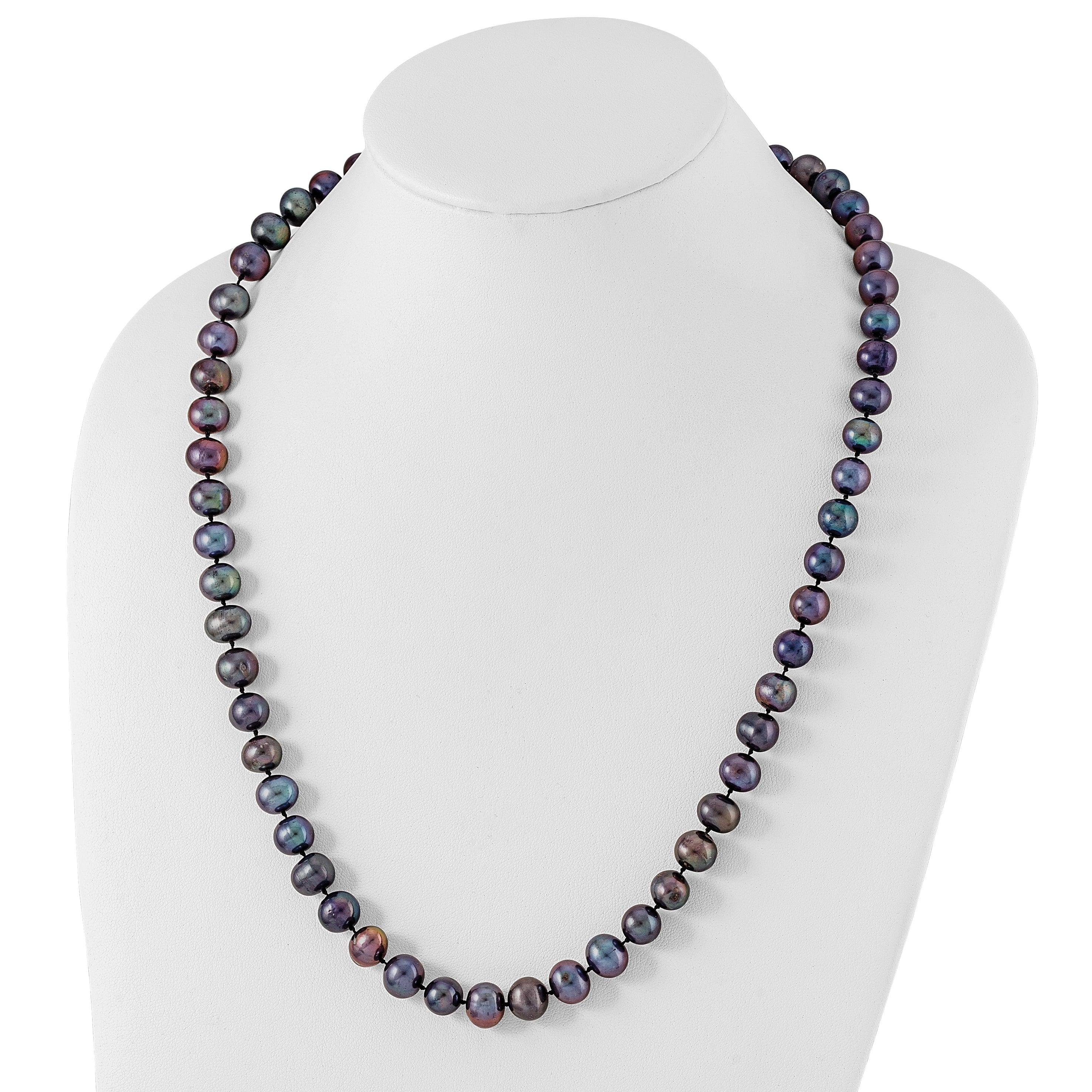 Sterling Silver Rhod-plated 9-10mm Black FWC Pearl Necklace Secondary image