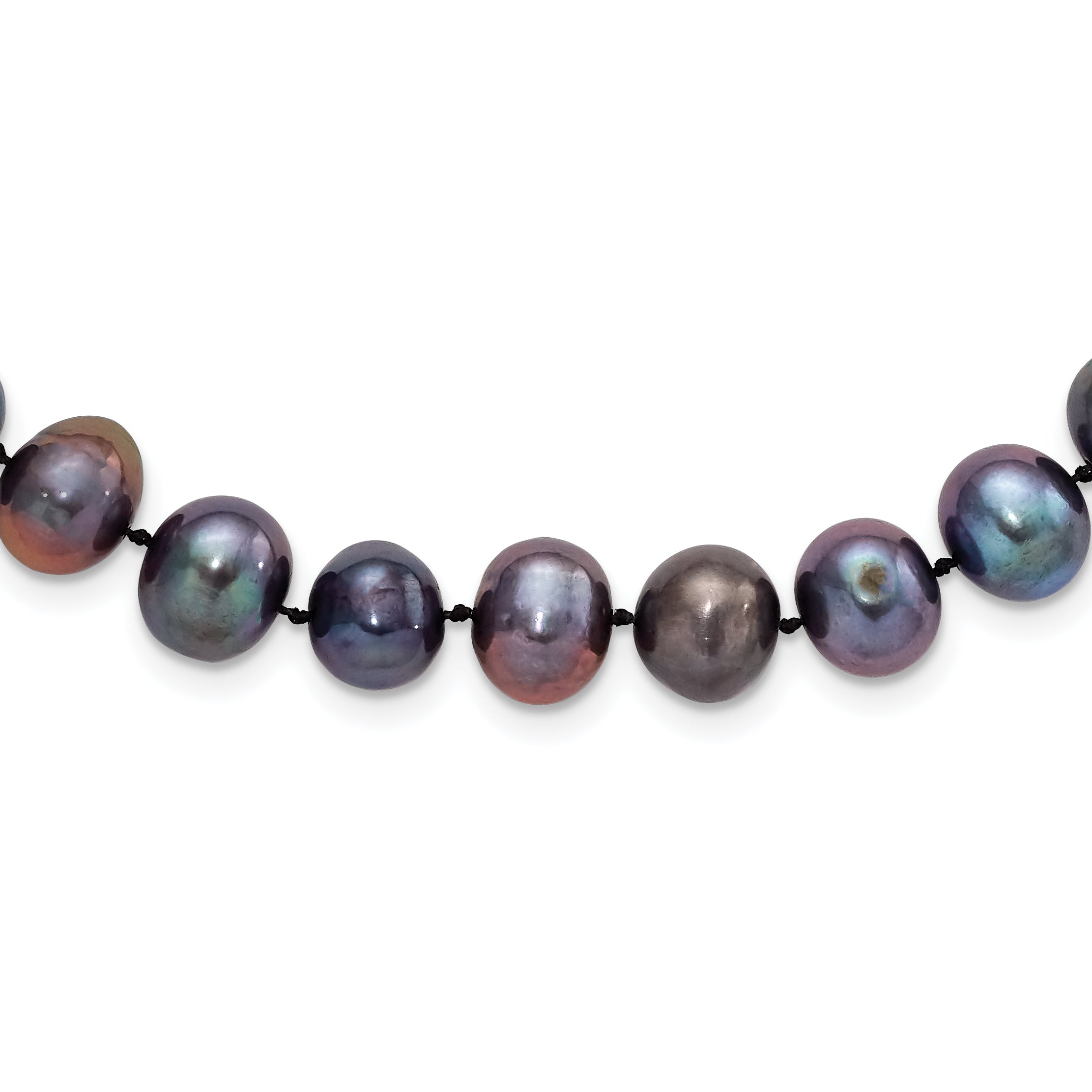 Sterling Silver Rhod-plated 9-10mm Black FWC Pearl Necklace Main image