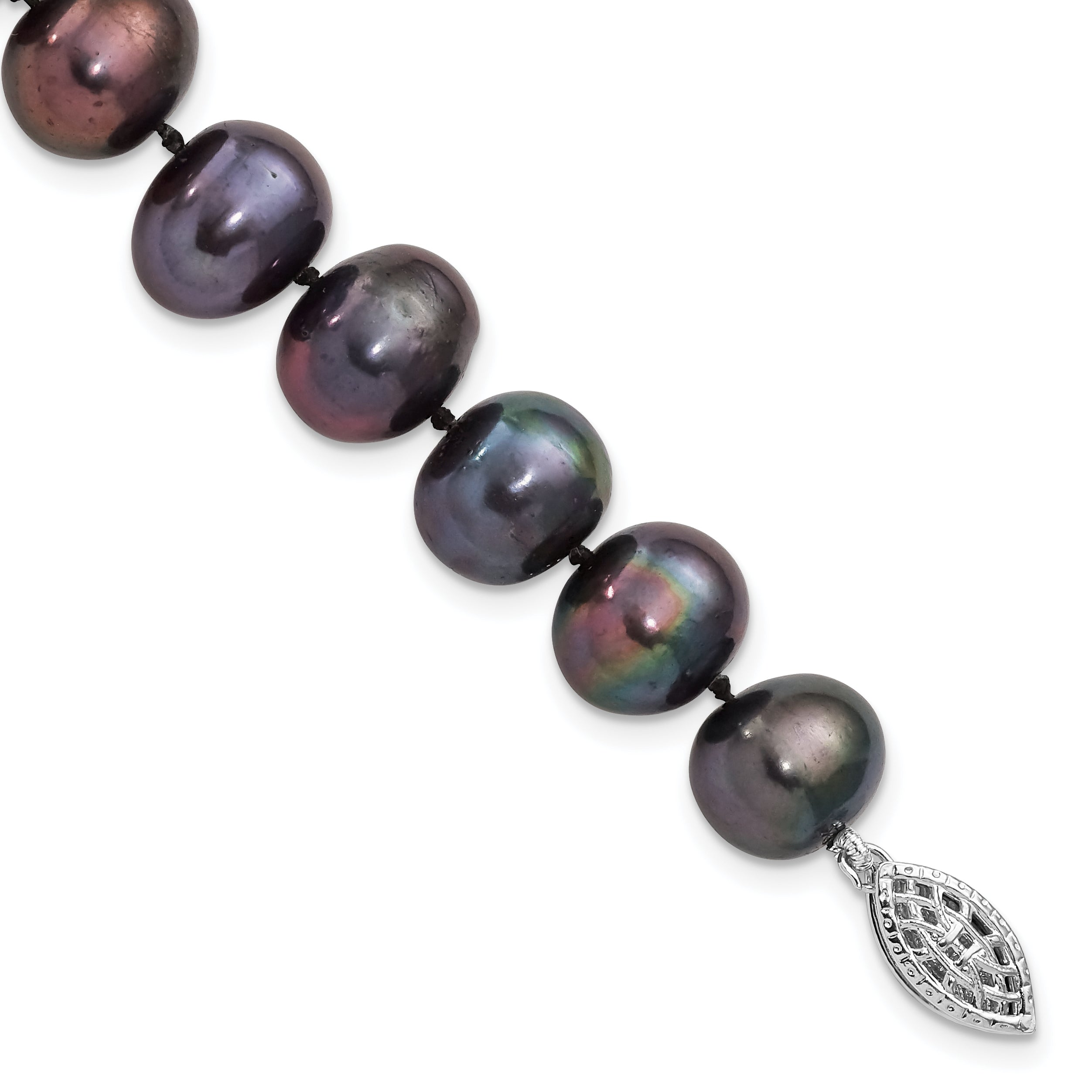 Sterling Silver Rhod-plated 9-10mm Black FWC Pearl Bracelet Main image