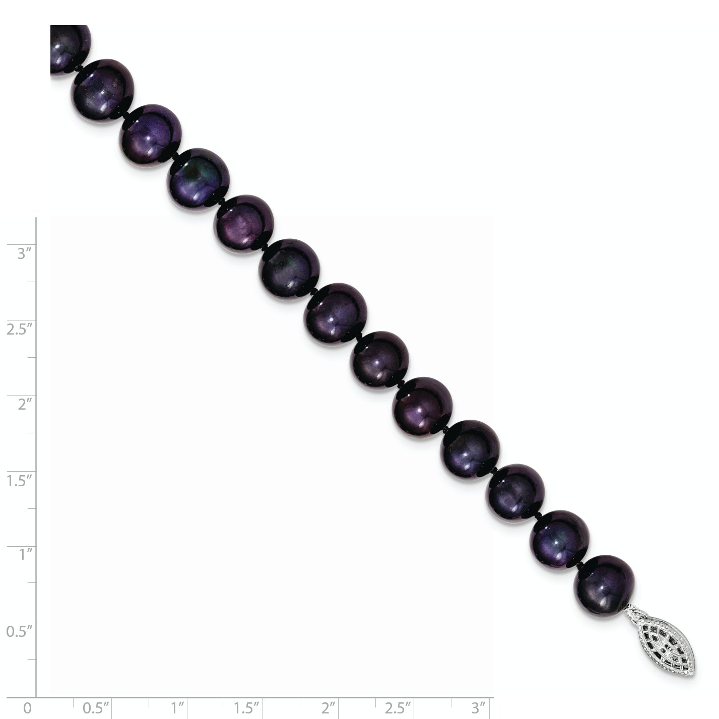 Sterling Silver Rhod-plated 10-11mm Black FWC Pearl Bracelet Secondary image