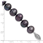 Sterling Silver Rhod-plated 10-11mm Black FWC Pearl Bracelet