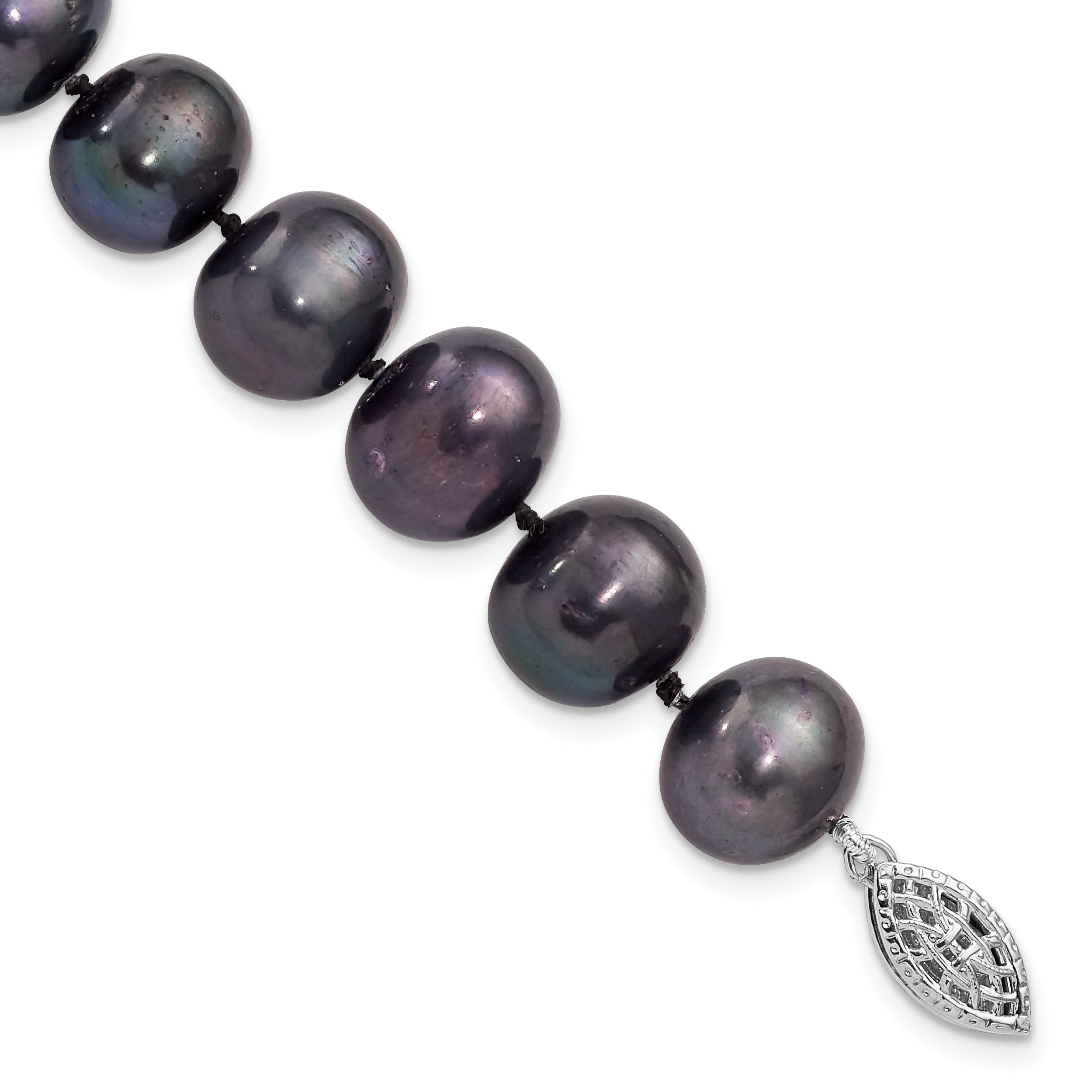 Sterling Silver Rhod-plated 10-11mm Black FWC Pearl Bracelet Main image