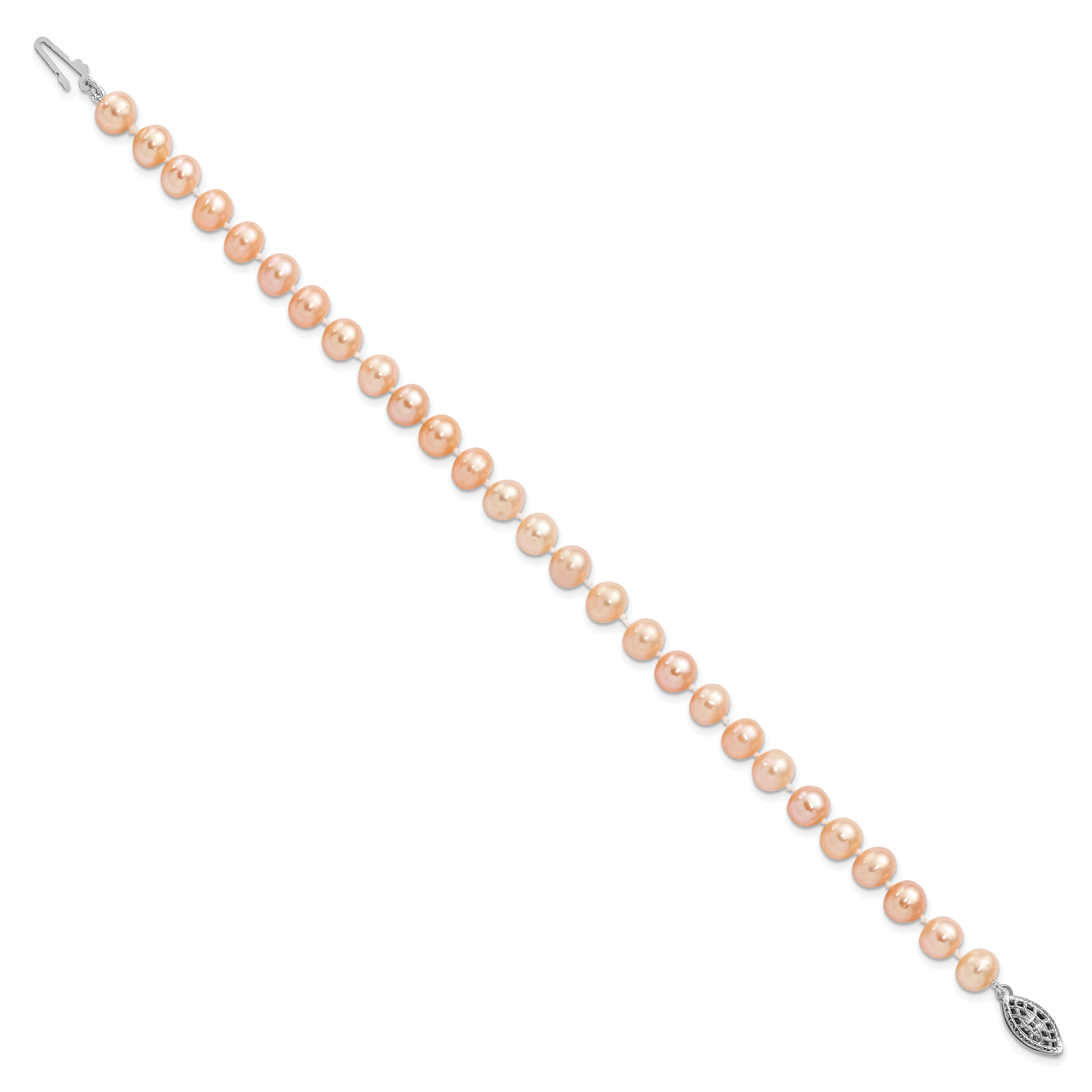 Sterling Silver Rhod-plated 6-7mm Pink FWC Pearl Bracelet
