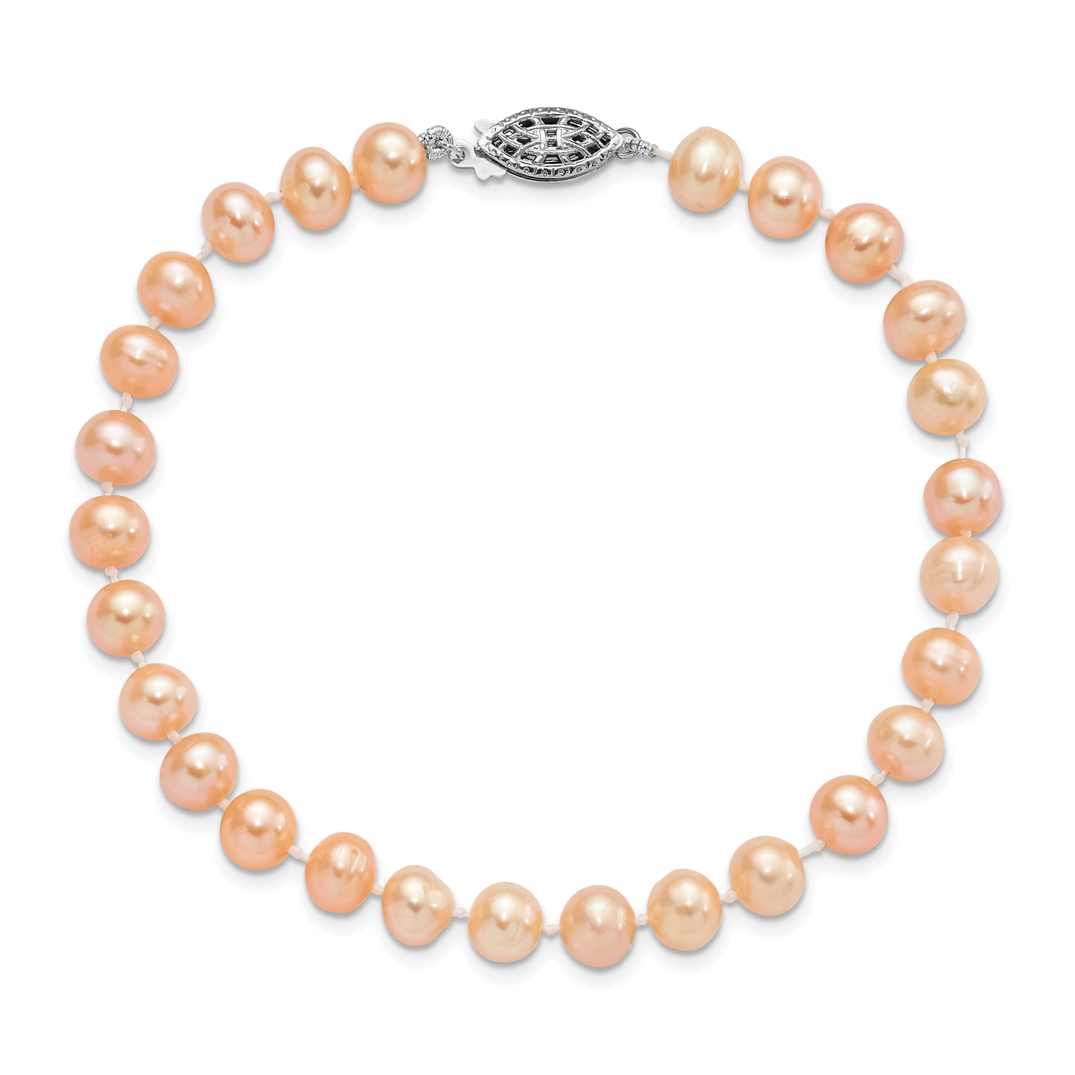 Sterling Silver Rhod-plated 6-7mm Pink FWC Pearl Bracelet